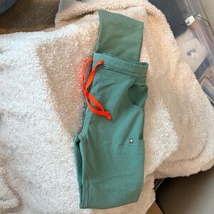 Figs Green Jogger Scrub Pants with Orange Drawstring